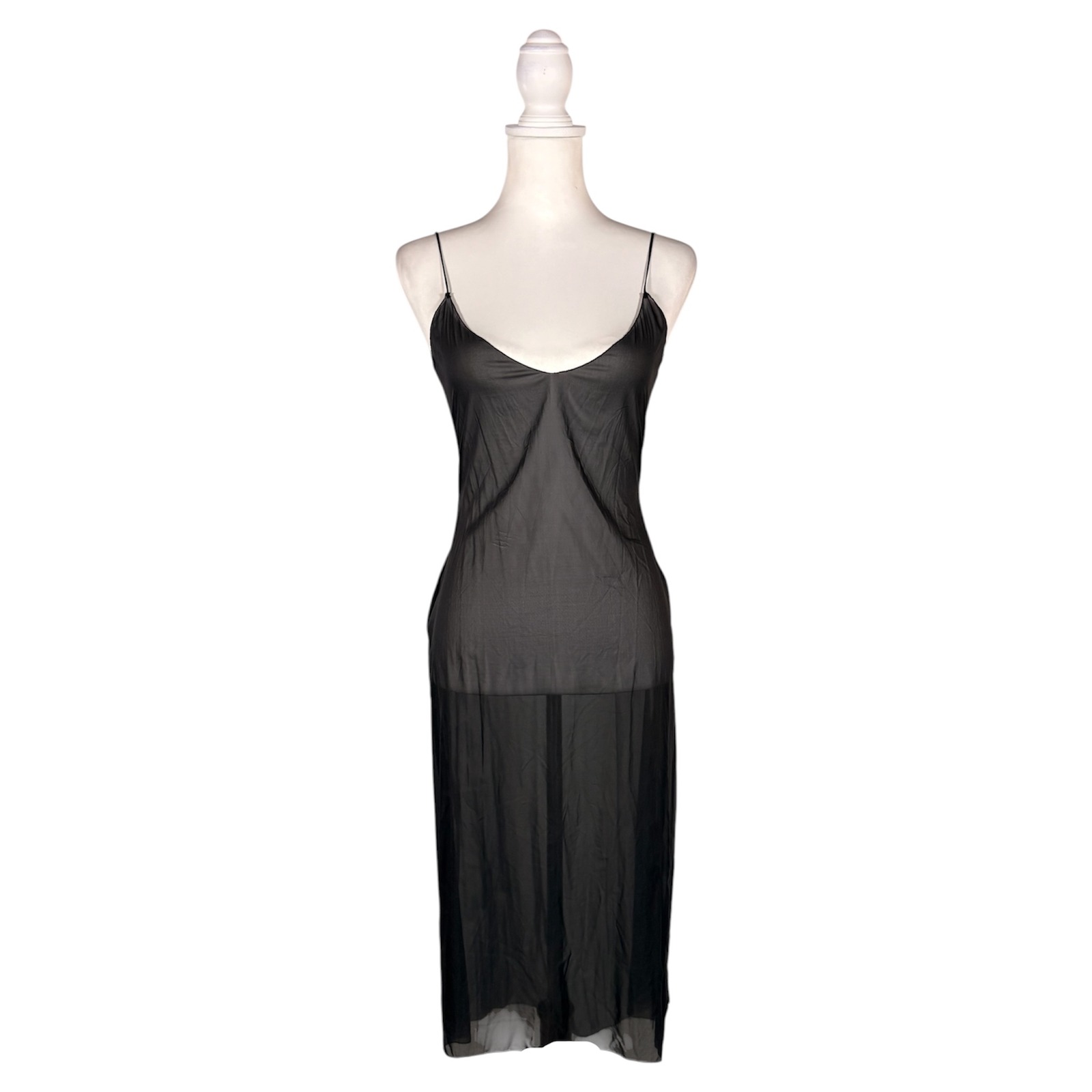 Vintage Prada Archival 90s Sheer Silk Chiffon Slip Dress Black It 40 Sexy Siren